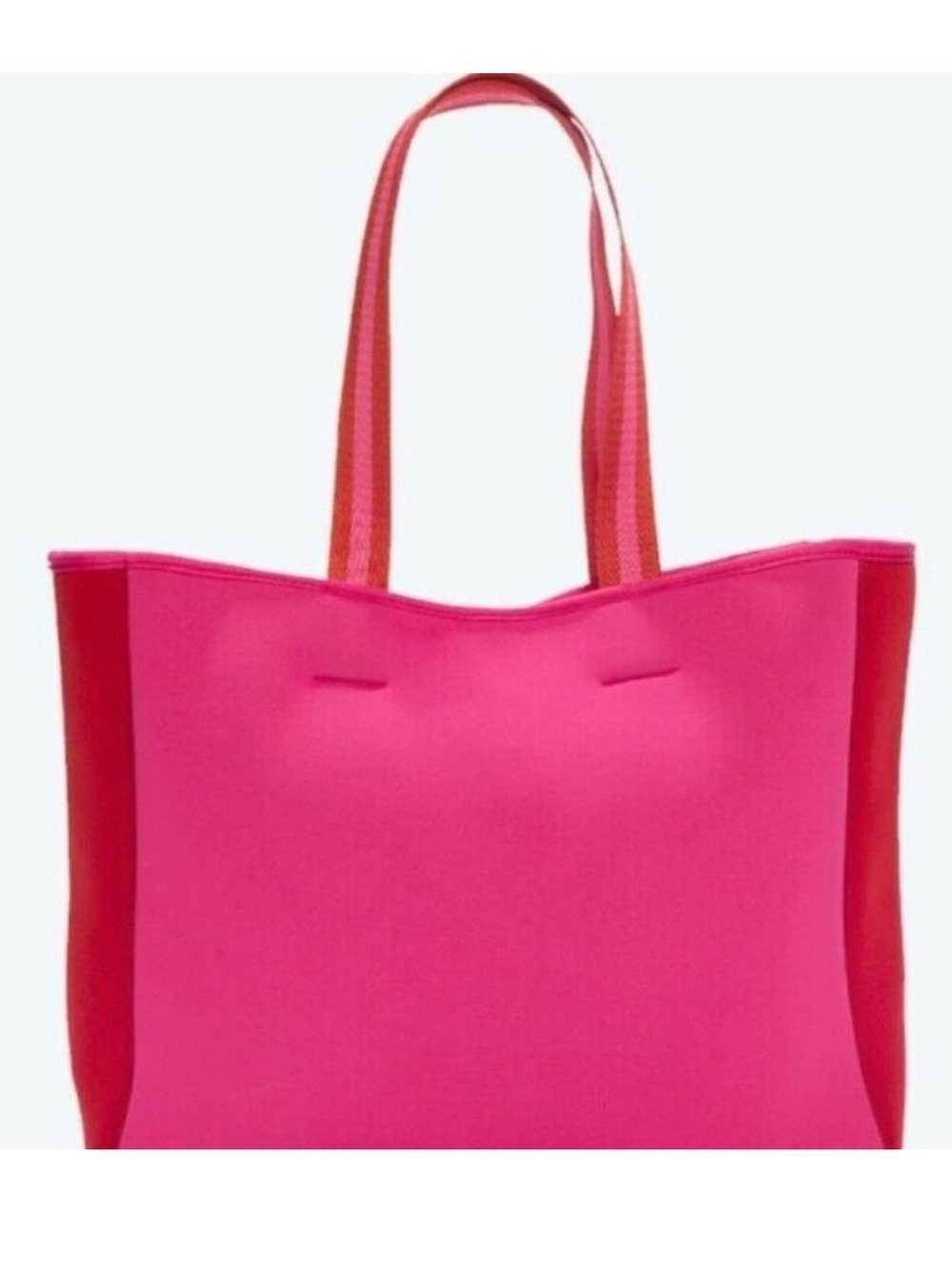 SUMMERSALT beach bag neoprene tote bag satchel pink & red dual handle 19” x 12.5